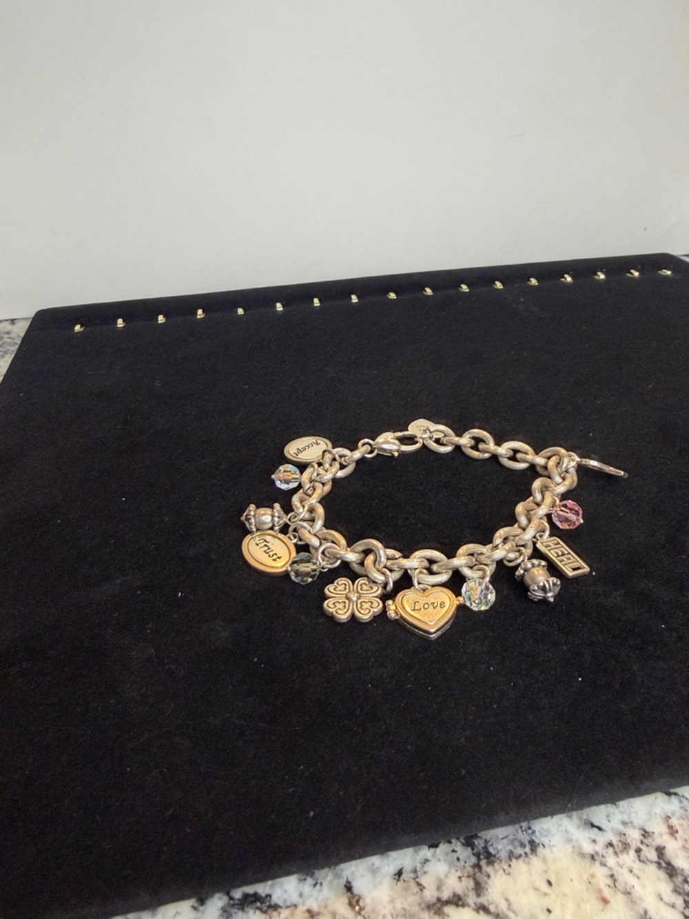 Silver-Tone Heart & Charm Link Bracelet - Love Charm